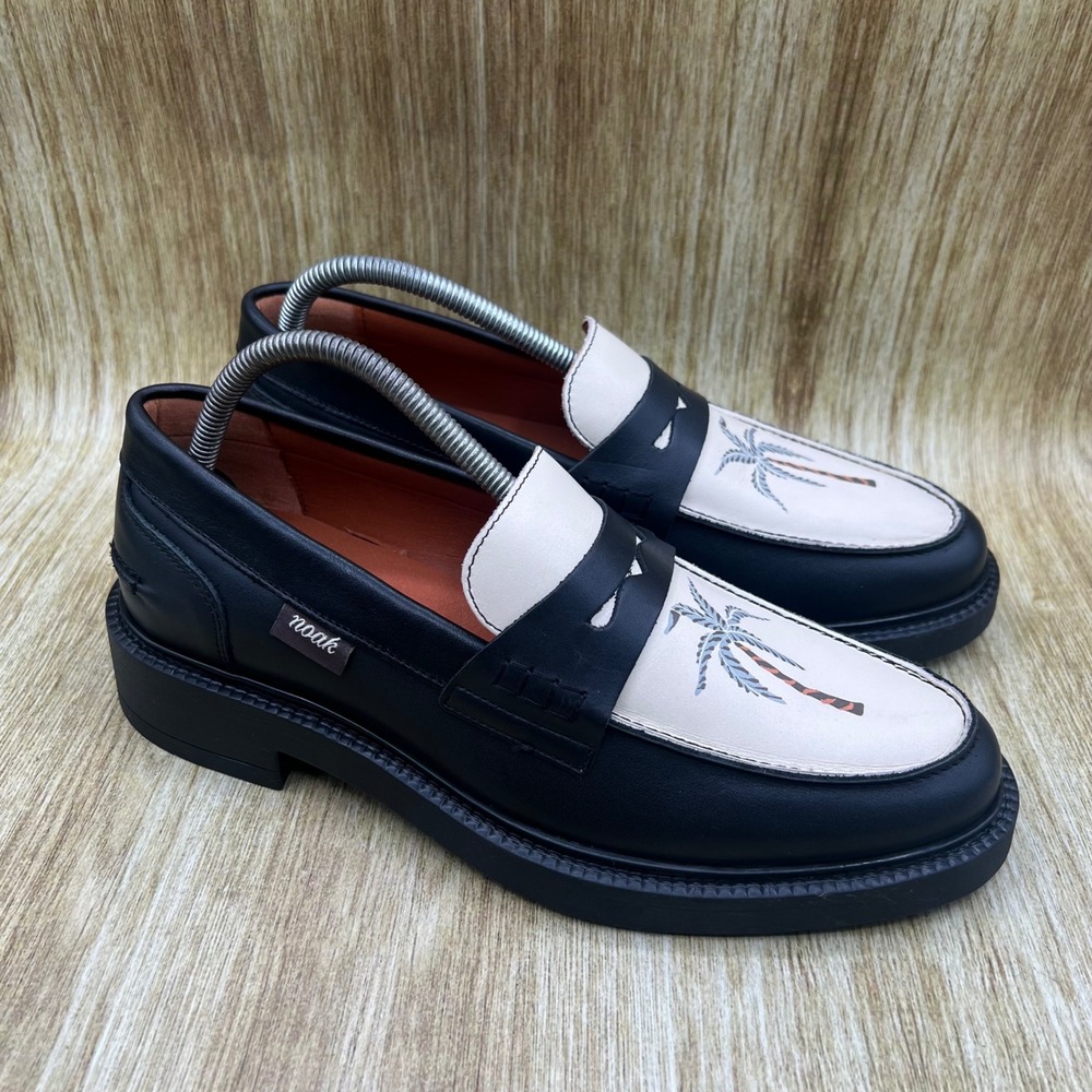 Noak Penny Loafers Men's Size 10 Black White Palm Tree Embroidery 14042025